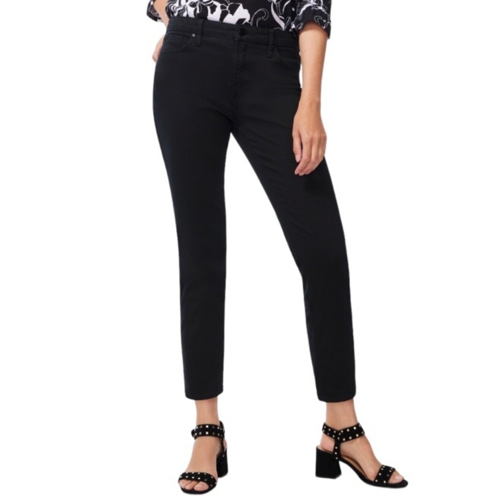 Chico’s 3P (16P, XL) Black Jeans Tapered Leg Stretch High Rise Thigh Rub